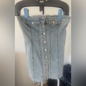 Strapless Denim Dress with Button Detail